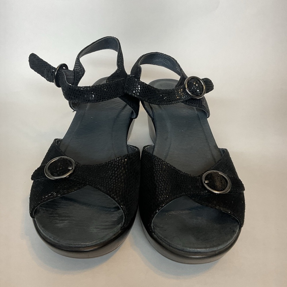 Dansko Savannah Womens Size 39 (US 8.5-9) Black Leather Wedge Sandals Shoes - Picture 8 of 10